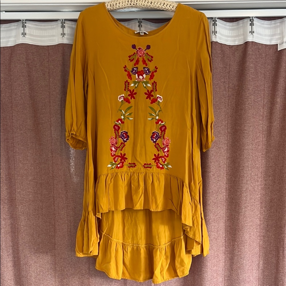 Embroidered Mustard Tunic Top